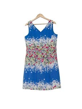 Tahari Arthur S. Levine Blue Floral Spring Dress 14 Sleeveless Fit Flare Knee
